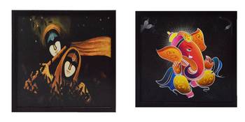 Set of Lord Ganesha and Radha Krishna Satin Matt Texture UV Art Painting 1