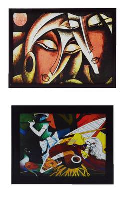 Set of 2 Radha Krishna Satin Matt Texture UV Art Painting 1