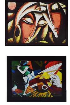 Set of 2 Radha Krishna Satin Matt Texture UV Art Painting
