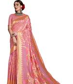 Pink woven art silk saree with blouse