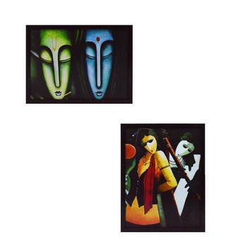 Set of 2 Radha Krishna Satin Matt Texture UV Art Painting 1