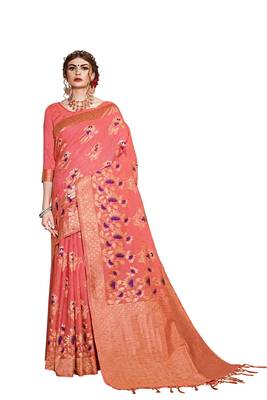 Pink woven art silk saree with blouse 1