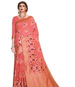 Pink woven art silk saree with blouse