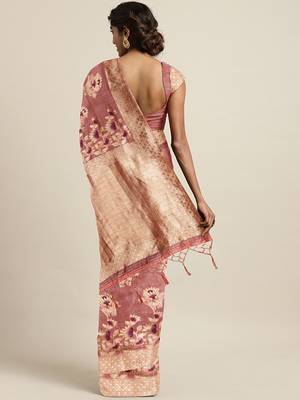 Pink woven art silk saree with blouse 2