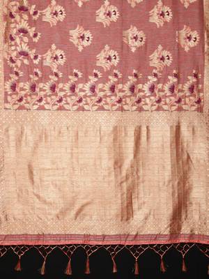 Pink woven art silk saree with blouse 3
