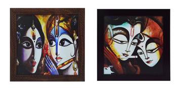 Set of 2 Radha Krishna Satin Matt Texture UV Art Painting 1