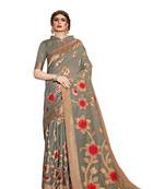 Grey woven art silk saree with blouse