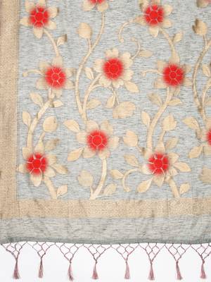 Grey woven art silk saree with blouse 3