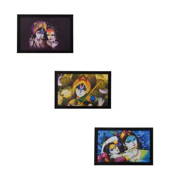 Set of 3 Radha Krishna Satin Matt Texture UV Art Painting 1