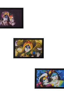 Set of 3 Radha Krishna Satin Matt Texture UV Art Painting