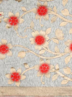 Grey woven art silk saree with blouse 4