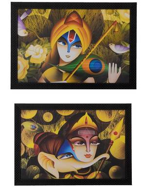 Set of 2 Radha Krishna Themed Satin Matt Texture UV Art Painting 1
