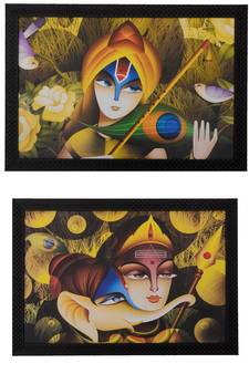 Set of 2 Radha Krishna Themed Satin Matt Texture UV Art Painting