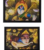 Set of 2 Radha Krishna Themed Satin Matt Texture UV Art Painting