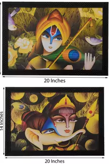 Set of 2 Radha Krishna Themed Satin Matt Texture UV Art Painting