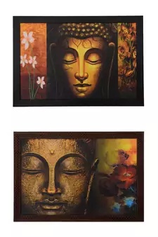 Set of 2 Meditating Buddha Satin Matt Texture UV Art Painting