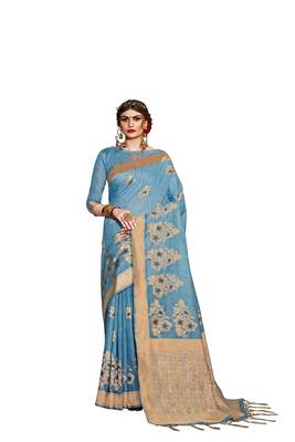 Blue woven art silk saree with blouse 1