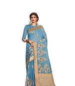 Blue woven art silk saree with blouse