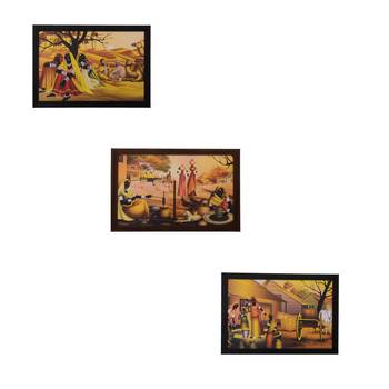 Set of 3 Village Scene Satin Matt Texture UV Art Painting 1