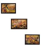 Set of 3 Village Scene Satin Matt Texture UV Art Painting