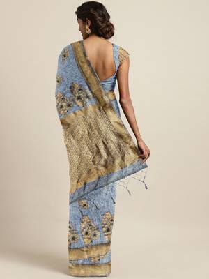 Blue woven art silk saree with blouse 2