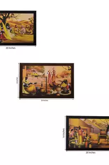 Set of 3 Village Scene Satin Matt Texture UV Art Painting