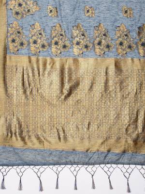 Blue woven art silk saree with blouse 3