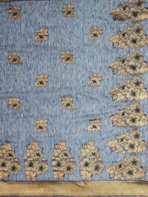 Blue woven art silk saree with blouse 4