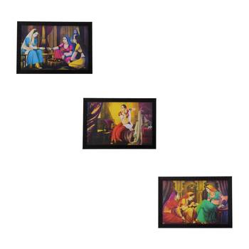 Set of 3 Village Scene Satin Matt Texture UV Art Painting 1