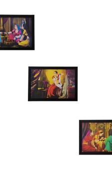 Set of 3 Village Scene Satin Matt Texture UV Art Painting
