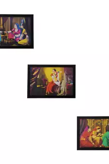 Set of 3 Village Scene Satin Matt Texture UV Art Painting