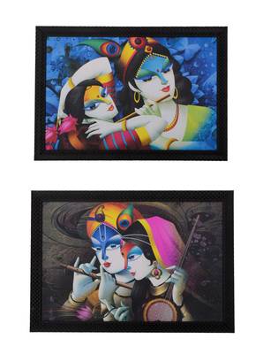 Set of 2 Radha Krishna Satin Matt Texture UV Art Painting 1