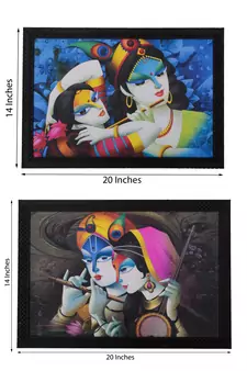 Set of 2 Radha Krishna Satin Matt Texture UV Art Painting