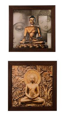 Set of 2 Meditating Buddha Satin Matt Texture UV Art Painting 1