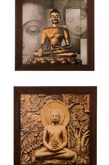 Set of 2 Meditating Buddha Satin Matt Texture UV Art Painting