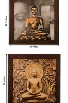 Set of 2 Meditating Buddha Satin Matt Texture UV Art Painting
