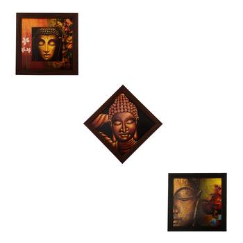 Set of 3 Meditating Buddha Satin Matt Texture UV Art Painting 1