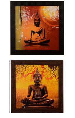 Set of 2 Meditating Buddha Satin Matt Texture UV Art Painting 1