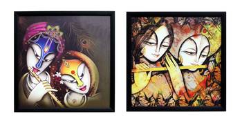 Set of 2 Radha Krishna Satin Matt Texture UV Art Painting 1