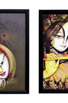 Set of 2 Radha Krishna Satin Matt Texture UV Art Painting