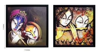 Set of 2 Radha Krishna Satin Matt Texture UV Art Painting 2