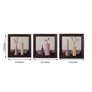 Set of 3 Floral Pot Satin Matt Texture UV Art Painting 3