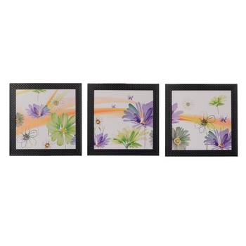 Set of 3 Colorful Flowers Satin Matt Texture UV Art Painting 1