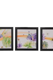 Set of 3 Colorful Flowers Satin Matt Texture UV Art Painting