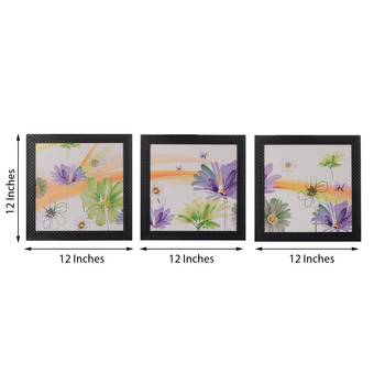 Set of 3 Colorful Flowers Satin Matt Texture UV Art Painting 3