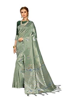 green woven art silk saree with blouse 1