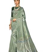green woven art silk saree with blouse