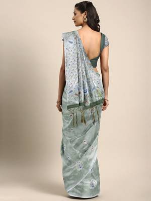 green woven art silk saree with blouse 2