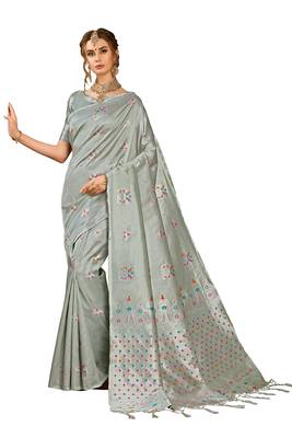 grey woven art silk saree with blouse 1