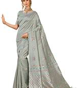 grey woven art silk saree with blouse
